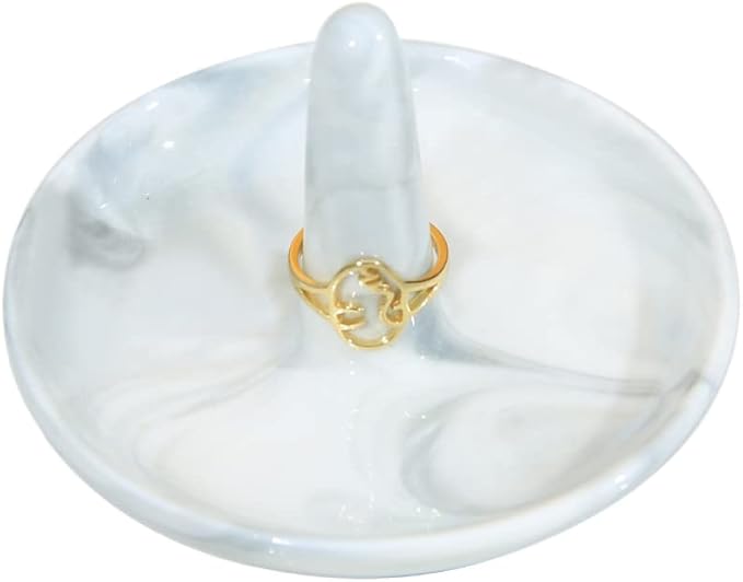 oskas Marble Ring Dish Holder,Decorative Porcelain Trinket Jewelry Dish Tray for Rings Earrings Necklaces,4 inch,Engagement Wedding Birthday Mother's Day Christmas Gift
