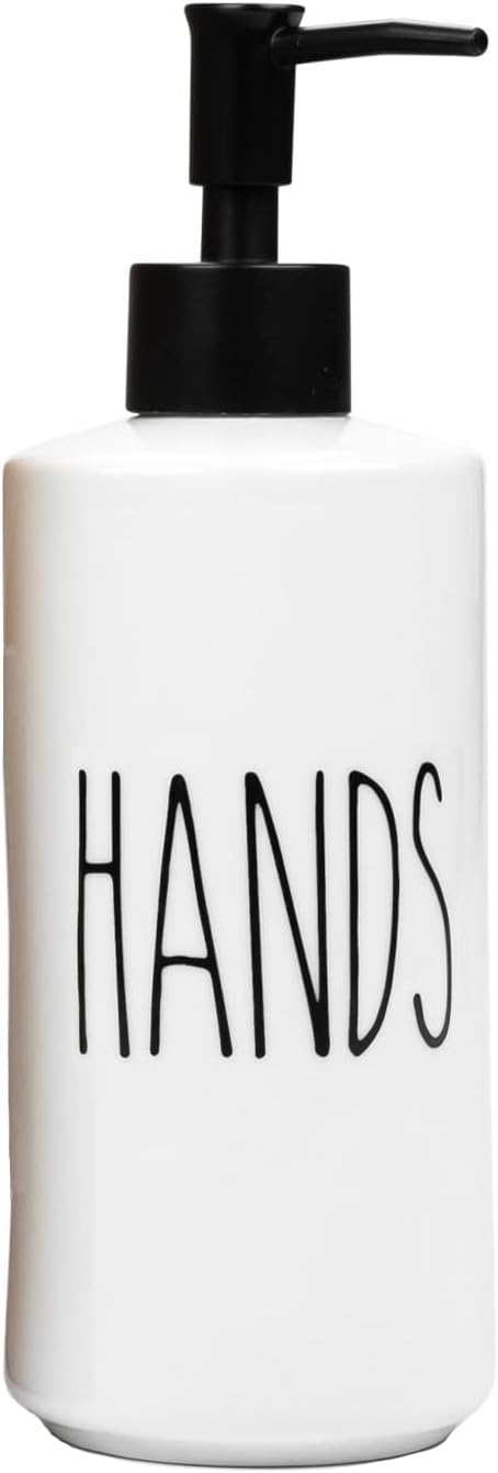 Heartland Home Porcelain 16oz Empty Liquid Dispenser Bottle for Hands. Hand Soap Dispenser for Bathroom, Hand Lotion Bottle, Lotion Pump Dispenser or Hand Sanitizer Pump for Hand Sanitizer Refill.