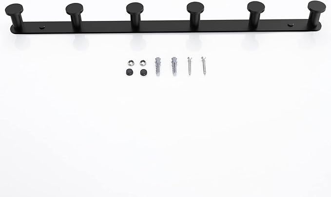 BigBig Home Black Towel Hook, Bathroom Wall Hook Rack with 6 Hooks Matte Bedroom Coat Hook Kitchen Robe Hanger Wall Mount