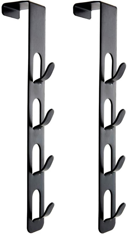 2 Pack Black Coat Hooks, 4 Layers Metal Hats Hanger, Strong Vertical Black Coat Hook, Over Door Rack for Hanging Bags Jams Scarf Keys and More.