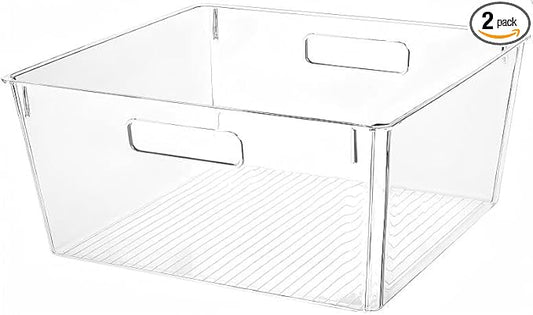 Set Of 2 Plastic Storage bins,  13.6x9.5x5.7''Versatile Kitchen Pantry Organization and Storage,for Plastic Storage Container Under Bed,Under Sink Bathroom Organizer (Clear, 2 Pack Large