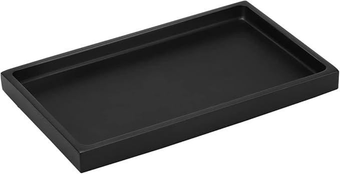 Emibele Black Tray for Bathroom, Resin Countertop Vanity Tray Jewelry Storage Dresser Tray Kitchen Toilet Tank Tray Organizer for Candle Plant Perfume Shampoo Towel Home Decor, Medium, Matte Black
