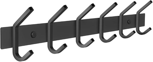 Matte Black Coat Rack Wall Mount – 17 Inch Stainless Steel Hook Rail with 6 Double Coat Hooks – Wall Mounted Entryway Organizer for Coats, Hats, Bags, Towels, Robes, Closet or Bathroom