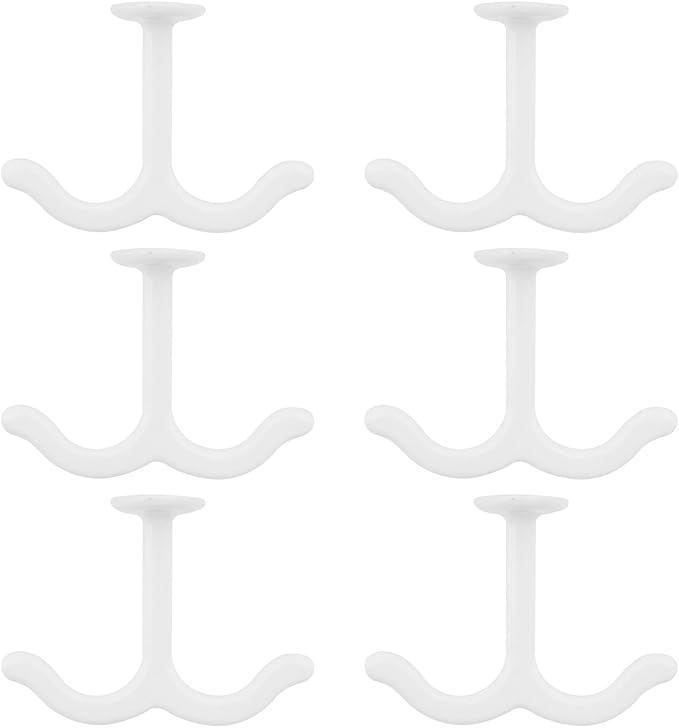 HEVSTIL 6Pcs Zinc Alloy Ceiling Double Hook Cabinet Under The Table Coat Hook Wardrobe Coat Towel Hat Hook Under Cabinet Shelf for Closet Top Bathroom Kitchen Cabinet Garage, White