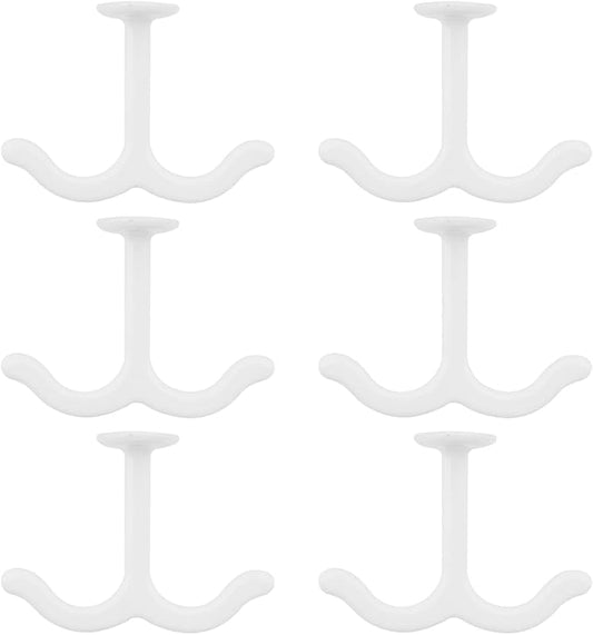 HEVSTIL 6Pcs Zinc Alloy Ceiling Double Hook Cabinet Under The Table Coat Hook Wardrobe Coat Towel Hat Hook Under Cabinet Shelf for Closet Top Bathroom Kitchen Cabinet Garage, White