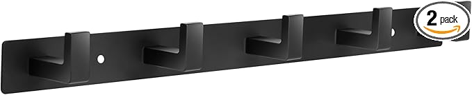 Coat Rack Wall Mount, Metal Coat Hanger with 5 Hooks, Heavy Duty, Black, 2 Pcs