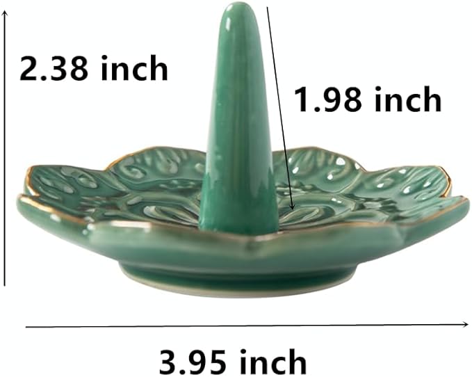 HOMEGOAL Ceramic Ring Holder Dish for Jewelry, Decorative Mandala Jewelry Tray for Rings Earrings Necklaces Watch Keys, Aesthetic Room Decor, Birthday Engagement Wedding Gifts for Women (Green)