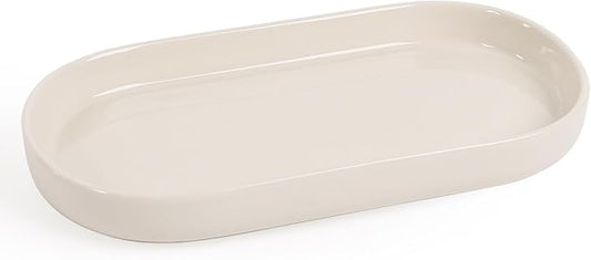 Ceramic Jewelry Tray â Oval Vanity Dish for Rings, Earrings, Bracelets â Minimalist Decorative Trinket Holder for Dresser, Bathroom, Nightstand â Cream White