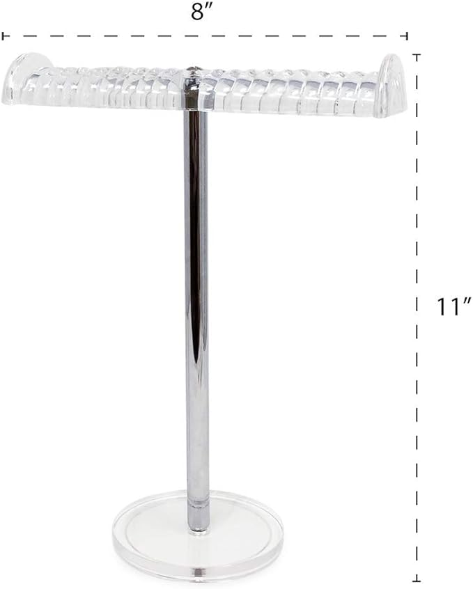 Isaac Jacobs Clear Acrylic Necklace & Bracelet Holder (8â inch T-Bar)â Hanging Chain and Bangles Organizer Sleek & Sturdy Stand for Jewelry â Storage Solution- Bedroom- Bathroom â Countertop