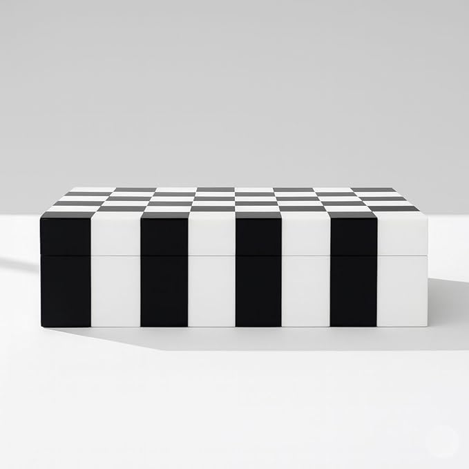 Decorative Storage Box, Handmade Chevron Pattern, Boho Style, Multipurpose Gift Box (black white Shatranj, 12X4X2.5 Inch)