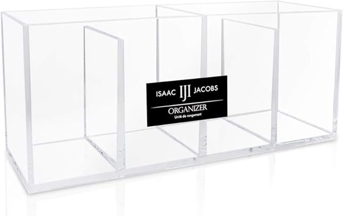 Isaac Jacobs 4-Compartment Clear Acrylic Organizer- Makeup Brush Holder- Storage Solution- Office, Bathroom, Kitchen Supplies and More (Clear)