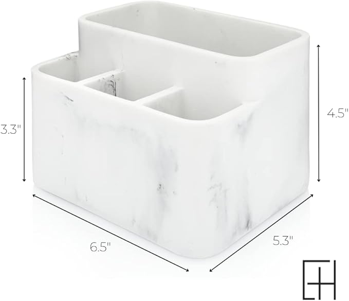 Essentra Home White Marble Toothbrush Holder and Bathroom Organizer – Keeps Your Bathroom Counter Organized and in Style.