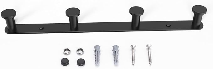 BigBig Home Black Towel Hook, Bathroom Wall Hook Rack with 4 Hooks Matte Bedroom Coat Hook Kitchen Robe Hanger Wall Mount