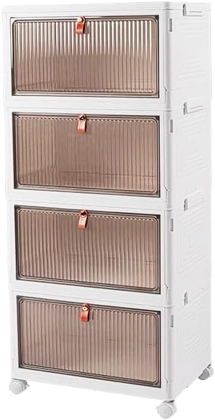 4-Tier Foldable Plastic Drawer Storage with Wheels,Stackable Storage Bins with Lid,Organization and Storage Boxes for Kitchen,Cloakroom,Closet,Living Room,Office and Dorm