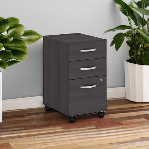 Bush Business Furniture 3 Drawer Mobile File Cabinet - Assembled, Rolling Document Storage for Home or Professional Office, Studio C Collection, Storm Gray