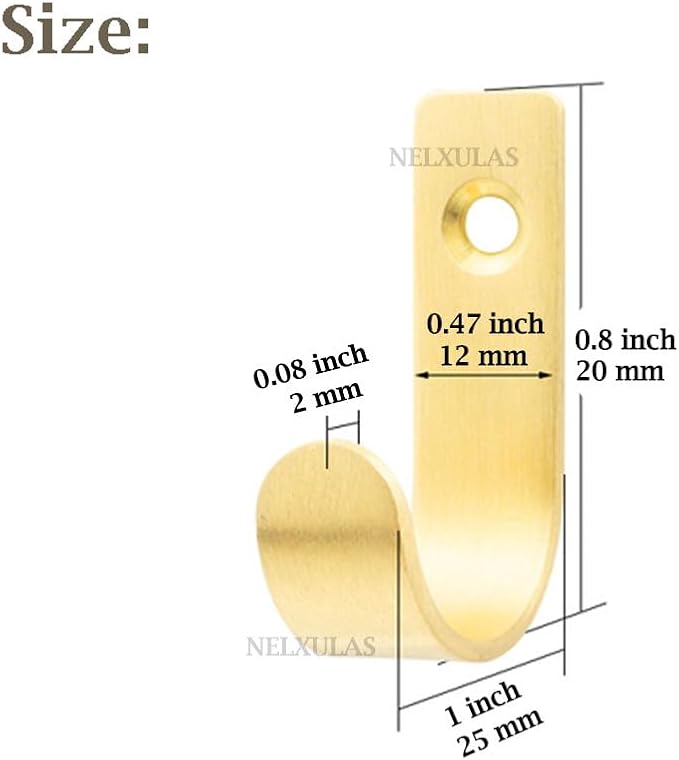 Brushed Brass Metal Hooks Sturdy Decorative Wall Mounted Heavy Duty Coat Hooks for Hanging Hats Bags Purses Towels Kitchenware Suitable for Bedroom Bathroom and Kitchen (6, 1-1/2 inch)