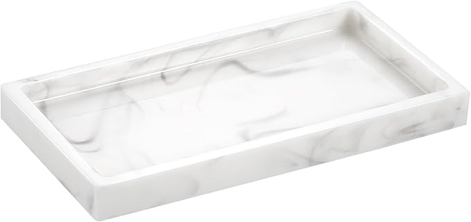 Emibele Bathroom Vanity Tray, Small 8" Rectangular Resin Kitchen Soap Dresser Jewelry Dish Tray Bathroom Countertop Organizer Tray for Cosmetic Perfume Candle, Mini, Ink White