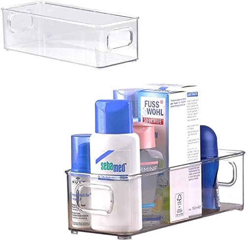 mDesign Plastic Long Stackable Storage Organizer Container, Organization Bin w/Handles for Kitchen, Pantry, Fridge, Freezer, Cabinet, Perfect to Hold Breast Milk - Ligne Collection - 4 Pack, Clear