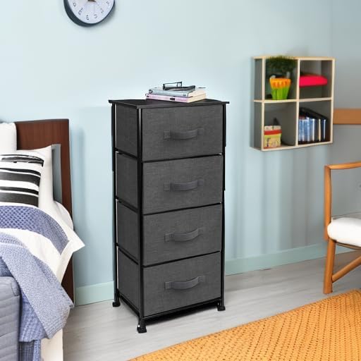 Sorbus Nightstand with 4 Drawers - Bedside Furniture & Night Stand End Table Dresser with Steel Frame, Wood Top, Easy Pull Fabric Bins for Home, Bedroom Accessories, Office & Dorm