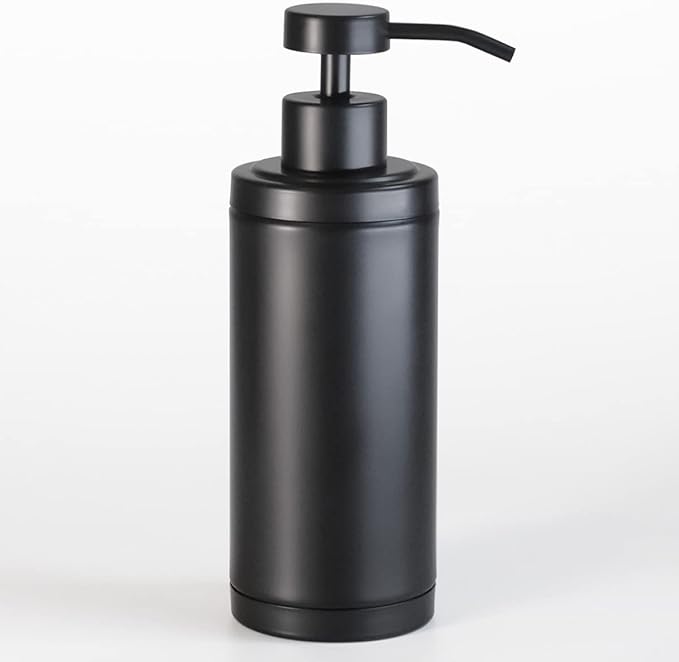 Stainless Steel Soap Dispenser for Bathroom, Matte Black Flat Design, Metal Pump, 10oz Rust-Proof Liquid Hand Soap Dispenser for Kitchen, Refillable Countertop Lotion Bottle