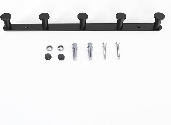 BigBig Home Black Bathroom Towel Hook, Coat Rack with 5 Hooks Wall Mount Matte Black Robe Hanger Heavy Duty Stainless Steel, 13 Inch