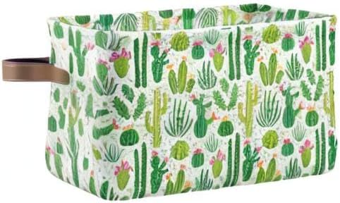Bolaz Large Storage Basket Green Cacti Cactus Foldable Storage Box Organizer Bins with Handles for Bedroom Home Office