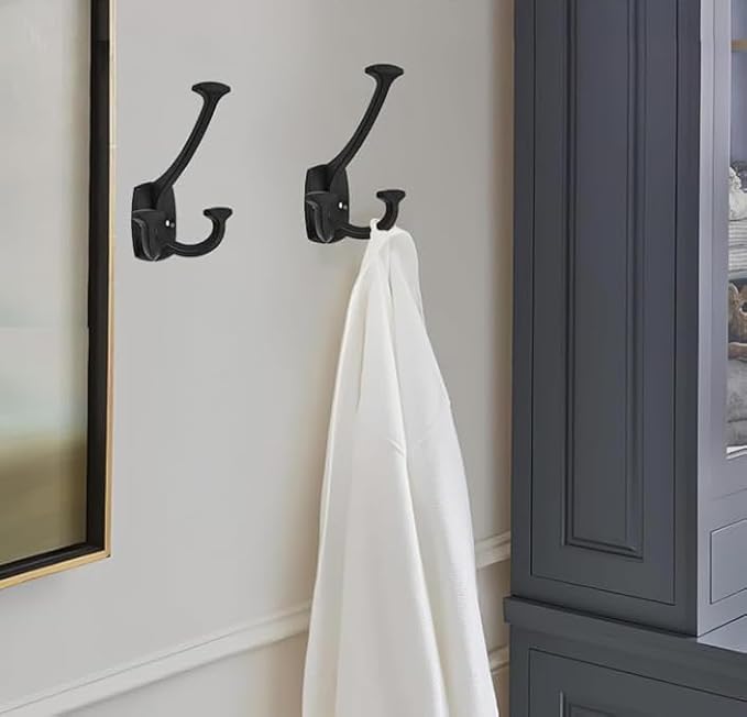10 Pack Matte Black Hooks Large Wall Mounted Solid Heavy-Duty Decorative Double-Sided Coat Hooks for Coats,Hats,Backpacks,Bags Closet,Entryway,Laundry Room,Office