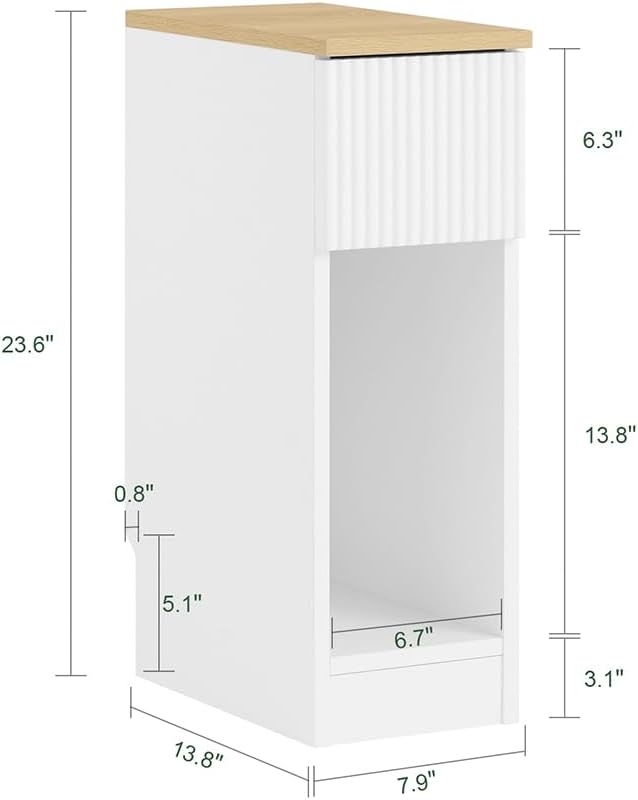 SoBuy Narrow Nightstand Slim Bedside Table with Drawer and Open Shelf, Skinny Modern Nightstand for Bedroom Living Room Dorm, Compact Side Table for Tight Corners and Small Spaces, White FBT111-W