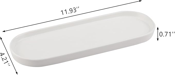 VanEnjoy White Vanity Tray for Bathroom Counter, Long Narrow Tray Ceramic Tray for Kitchen Counter for Soap Bottles