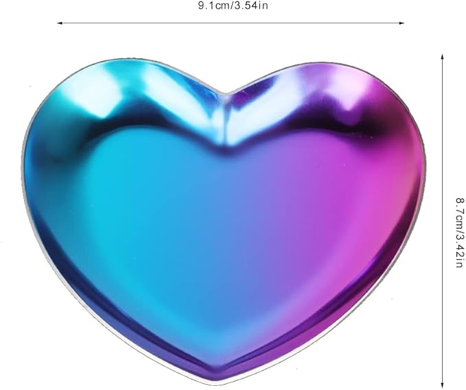 Stainless Steel Jewelry Tray, Heart Shaped Trinket Dish for Rings Earrings Necklaces Bracelet Watch Keys, Plate Tea Tray Fruit Tray Cosmetics Jewelry Organizer Box(Colorful)