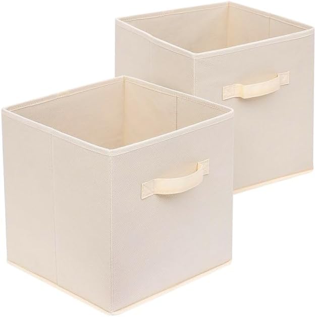 Basics Fabric Clothing Storage Bins - 10.6" x 10.6" x 11" - 2 Pack - Collapsible Storage Cubes Organizer with Handles, Linen Foldable Storage Baskets Cloth Box Containers, Closet Organizers