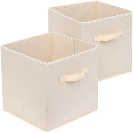 Basics Fabric Clothing Storage Bins - 10.6" x 10.6" x 11" - 2 Pack - Collapsible Storage Cubes Organizer with Handles, Linen Foldable Storage Baskets Cloth Box Containers, Closet Organizers