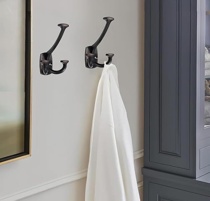 10 Pack Oil Rubbed Bronze Hooks Large Wall Mounted Solid Heavy-Duty Decorative Double-Sided Coat Hooks for Coats,Hats,Backpacks,Bags Closet,Entryway,Laundry Room,Office