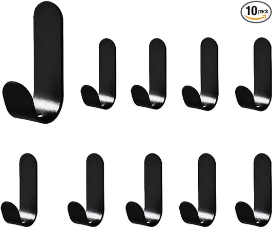 Metal Adhesive Hooks,10 Pcs, Heavy Dut Hold 3Lbs, Stainless Steel Wall Sticky Hooks for Hat, Coat, Towel, Backpack, Home Decorative Accessories (10, Black)