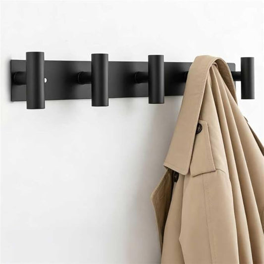 Black Wall Mounted Coat Rack – 5 T-Shaped Towel Rack for Hats, Bags & Towels, Stainless Steel Heavy-Duty Coat Hanger Towel Hooks for Entryway, Bathroom, Closet, Bedroom