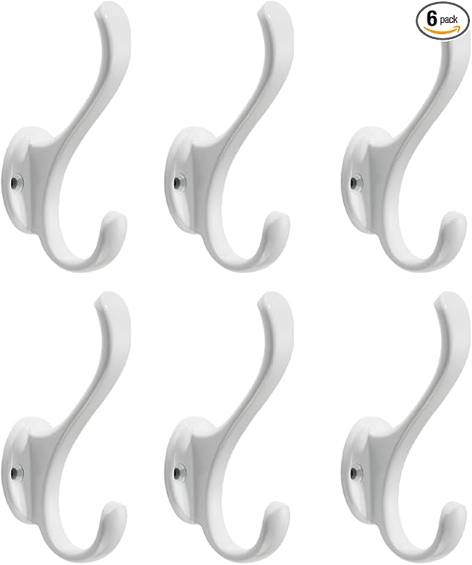 khtumeware Coat Hooks 6Pack Hardware Towel Hooks for Hanging Coats White Robe Hooks Wall Mounted for Key Towel Bags Cup Hat