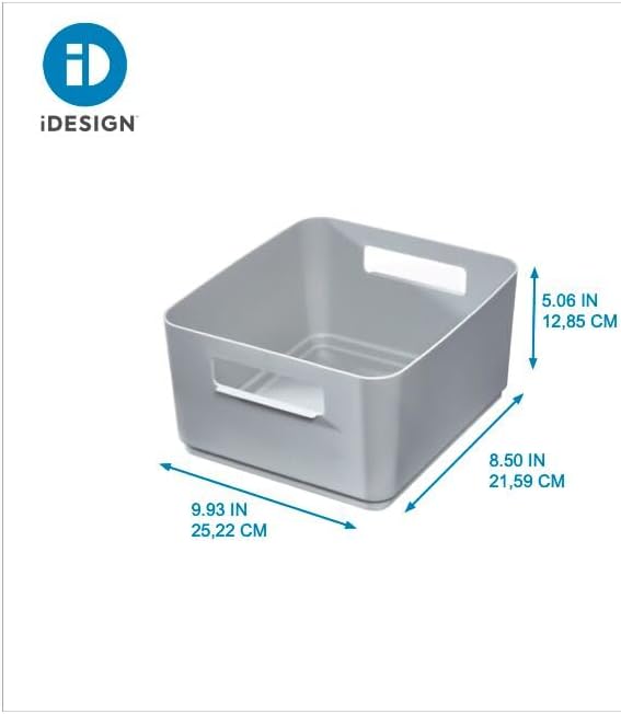 Kitchen Recycled Plastic Storage Bin, 9" x 8.5" x 5", Gray