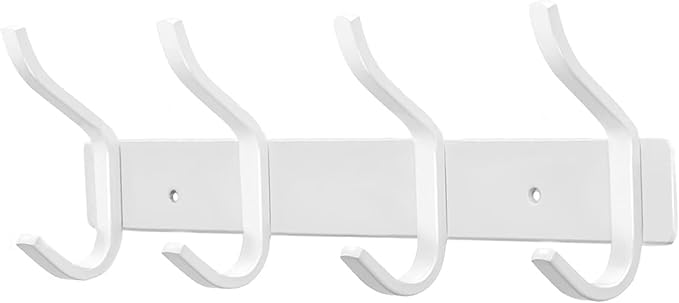 Coat Hanger Wall Mount, 12 Inch Coat Hooks Wall Mount with 4 Hooks, White Wall Hooks for Entryway, Bathroom - for Hanging Backpack, Bag, Coat, Purse, Hat, Towel, Clothes