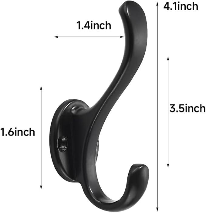 khtumeware 2 Pack Black Coat Hooks Wall Mount Heavy Duty Utility Retro Double Hooks for Hanging Coats,Hat, Towel, Key, Robe, Scarf, Bag, Cap (Black)