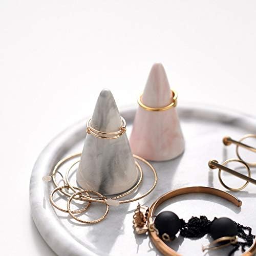 oskas Modern Marble Ring Holder Tower Ceramic Cone Shape Decorative Display Stand for Jewelry /Wedding Grey&Grey 2pcs set