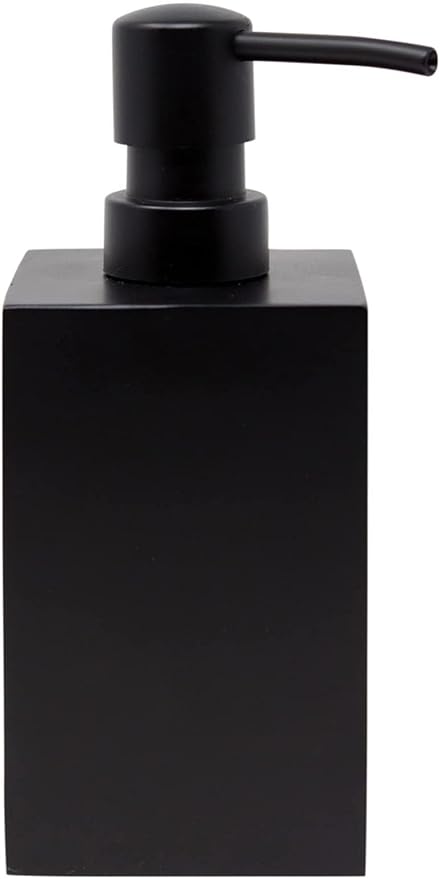 Matte Black Square Soap Dispenser for Kitchen & Bathroom – 15 oz Refillable Resin Pump Bottle for Dish Soap, Hand Soap, Shampoo, Conditioner – Modern Countertop Dispenser with Non-Slip Protective Pads