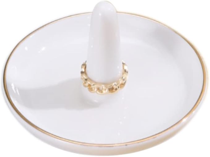 oskas White Ring Dish Holder,Engagement Wedding Bridal Shower Giftï¼Decorative Trinket Tray,4 Inch,Ceramic,White