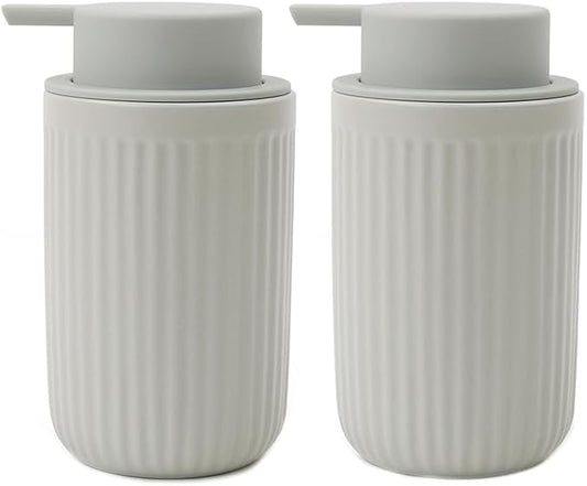 BosilunLife Foaming Soap Dispenser Set - Grey Ceramic Foam Hand Soap Dispenser 12oz with Rust Proof Pump, Easy Pressing, Refillable for Kitchen, Bathroom - 2 Pack