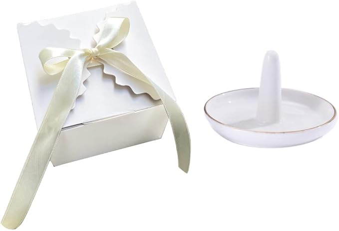 oskas White Ring Dish Holder,Engagement Wedding Bridal Shower Giftï¼Decorative Trinket Tray,4 Inch,Ceramic,White