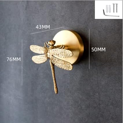 Brass Bird Coat Rack Robe Wall Hooks Hat Dragonfly Hanger for Bedroom Kitchen Various Shapes Animal Deer Decor Home Accessories (1, Dragonfly)