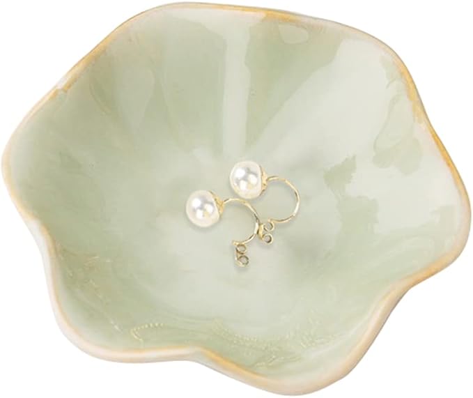 Ceramic jewelry dish,leaf tray key tray,small ring dish holder Plate trinket catchall nightstand decor for entryway table room Green