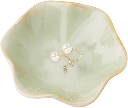 Ceramic jewelry dish,leaf tray key tray,small ring dish holder Plate trinket catchall nightstand decor for entryway table room Green