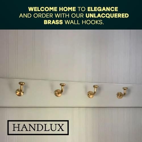 Unlacquered Brass Wall Hooks | Vintage, Antique, Heavy Duty Decorative Hooks for Coats, Towels, Robes | Home Decor, Bathroom, Mudroom, Entryway (Set of 2)