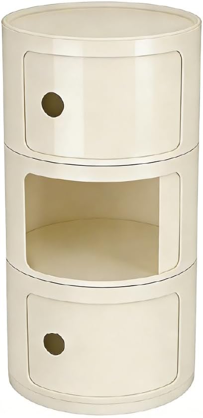 3 Tier Round with Storage, Modern Style Side Table, Multifunctional End Table Storage Cabinet for Living Room, Bedroom, Bathroom (Beige)