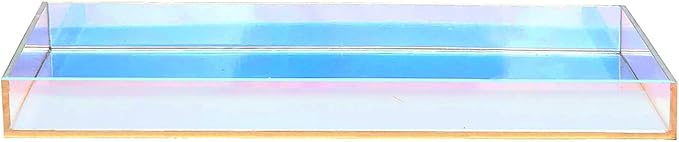ROYALITA Iridescent Acrylic Vanity Tray 10x5 Inch - Small Acrylic Trays Perfume Tray Spill Proof, Decorative Tray for Bathroom Countertop, Wedding Decor, Aromatherapy Storage, Office Desk